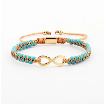 High Quality Women Bracelet Gold Stainless Steel infinity handmade Braided Macrame Beaded Bracelet Women