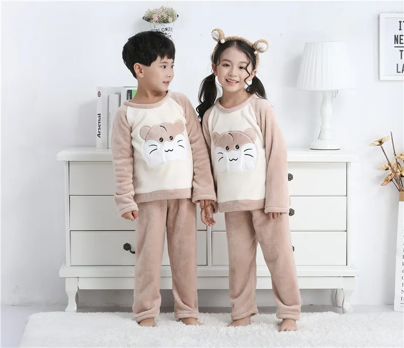 Пижама для девочек теплая плотная осенне-зимняя Фланелевая Пижама детская одежда для сна из кораллового флиса с рисунком детские пижамы - Цвет: style  16