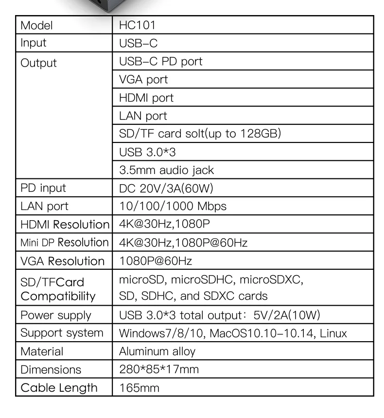 10 в 1 type-C концентратор док-станция USB C к HDMI VGA RJ45 USB 3,0 SD/TF USB разветвитель концентратор адаптер для MacBook Pro type C концентратор