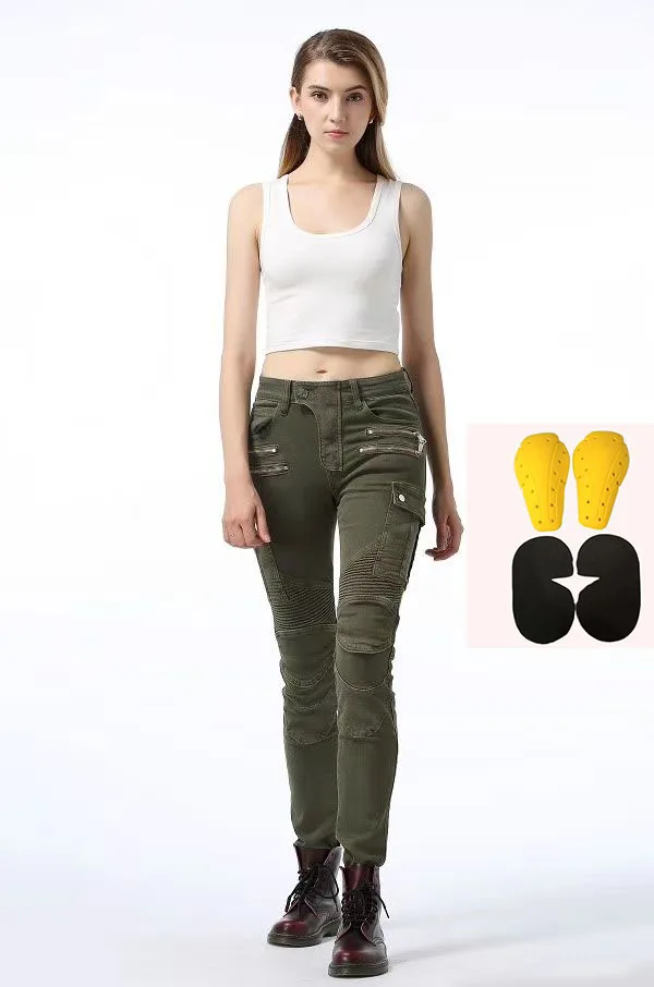 Новые мотоциклетные брюки женские мото джинсы для езды бездорожья Брюки Штаны для мотокросса молния дизайн с защитным снаряжением для женщин - Цвет: green A