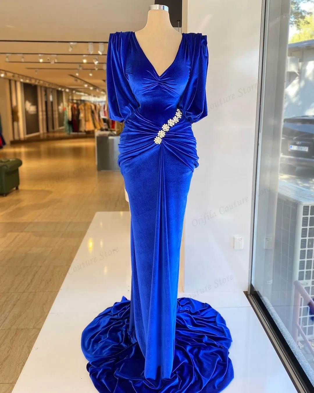 Royal Blue Velvet Formal Evening Dresses 2021 Aso Ebi Prom Party Gowns