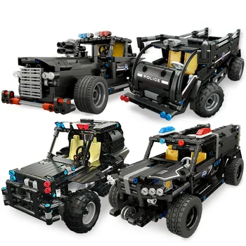 

13005 City Rongyao Special Police Team 13007 Remote Control Building Block Patrol Water Cannon Command Car 13006