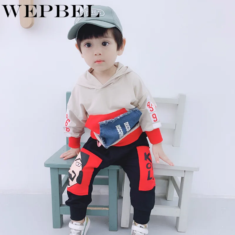 WEPBEL для малыша; на каждый день; Спортивный костюм для маленьких мальчиков и девочек, хлопковый свитшот состоящие из кофты с капюшоном и штанов, 2 шт./компл. детский спортивный костюм для малышей, Костюмы