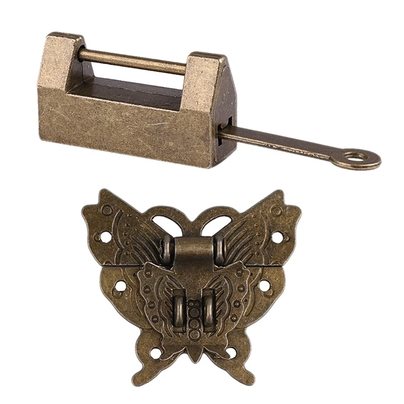 

3 Set Small Vintage Lock with Key & Butterfly Latch Hasp & Screws for Cabinet Jewelry Box Gift Box