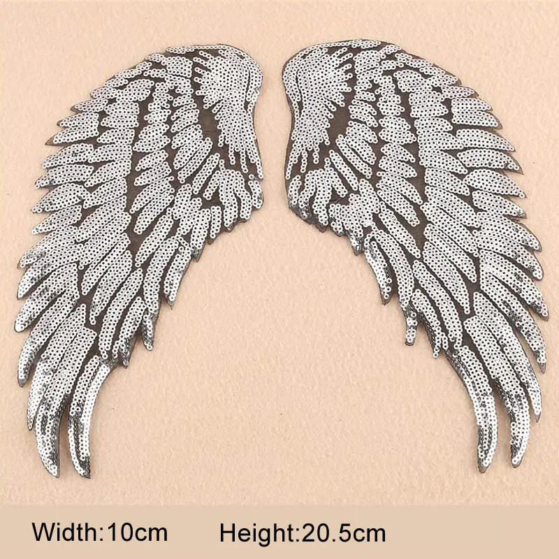 silver 20.5x10cm Мотив нашивки Крылья Ангела DIY стикер 3D перо аппликация пришить на свадьбу блестками патч детская одежда 1 пара вышитые патч - Цвет: silver 20.5x10cm
