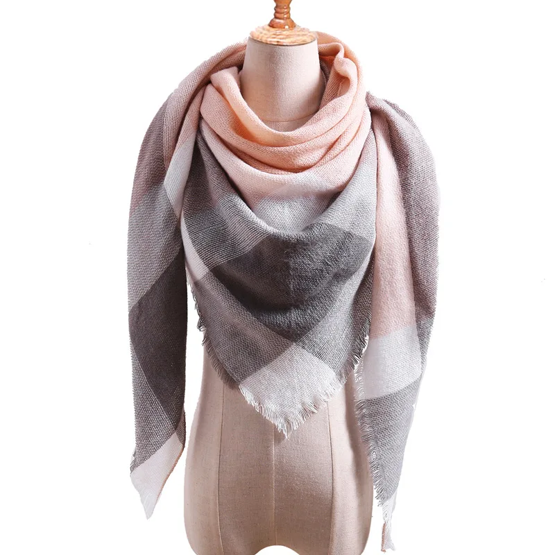 Женский зимний шарф, классический клетчатый шарф, теплый треугольный кашемировый шарф, шали, роскошная брендовая бандана, Пашмина, Дамское одеяло - Color: 1