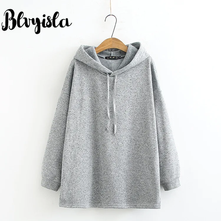 Blvyisla, XXXXL, XXXL, свободный трикотажный флисовый пуловер с длинным рукавом, серый пуловер с капюшоном, толстовки, женские стильные топы с капюшоном Boyfriend