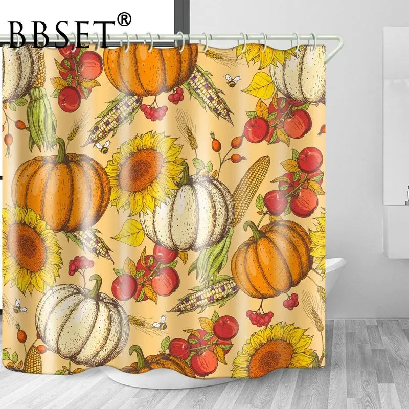 Happy Harvest Shower Curtain Sunflower Pumpkin Corn Pattern Waterproof Multi-size Douchegordijn Bathroom Decor with 12 Hooks | Дом и сад