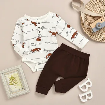 

Autumn Baby Girl Boy Clothing Sets Cute Infant Rompers Long Sleeve Cartoon Animal Pattern Romper Tops Trousers Outfits Clothes