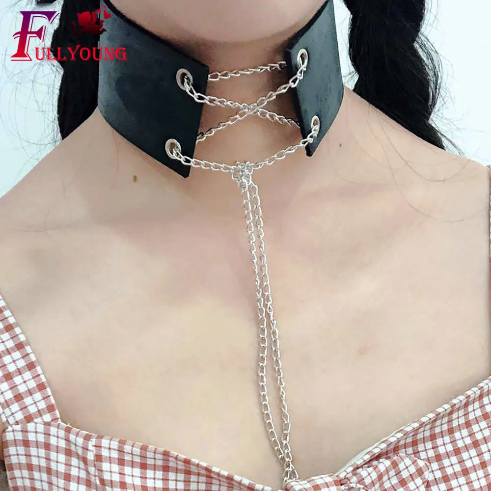 Fullyoung, колье из искусственной кожи, Круглый Круг-воротник, колье, ожерелье для женщин, панк стиль, готический чокер, модное ювелирное изделие 5z