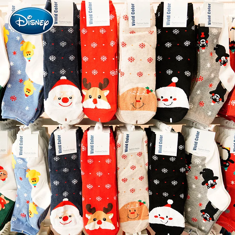 Хлопковые носки с изображением Микки из мультфильма Диснея; сезон осень-зима; рождественские носки Санта-Клауса с изображением снежного лося; подарок; теплые женские носки; рождественские носки