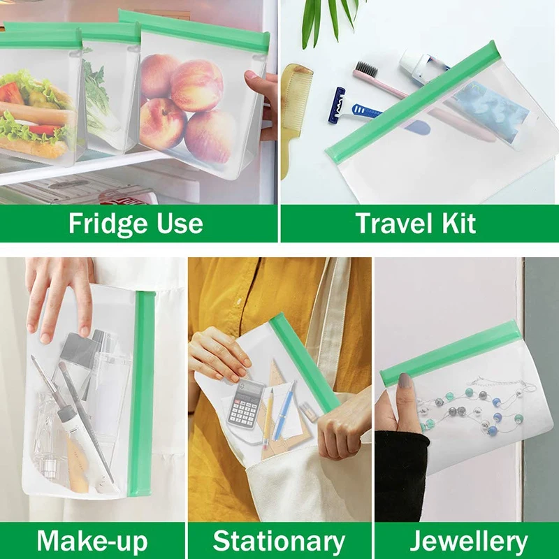 

Stand Up Reusable Food Storage Bags,Leakproof Freezer Bags for Kids, 4 Reusable Sandwich Bags & 3 Reusable Snack Bags, Extra Thi