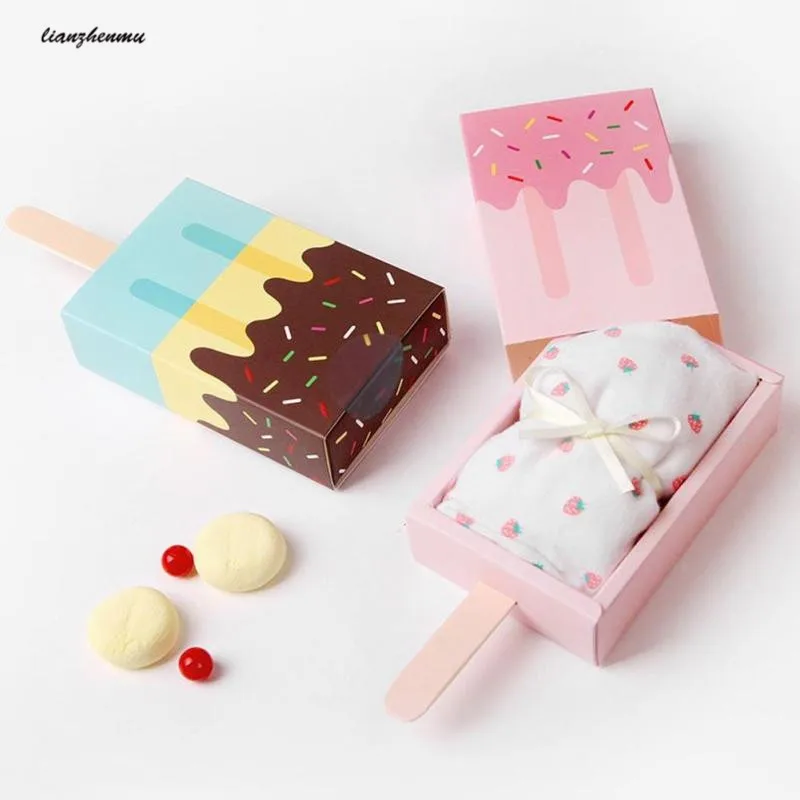

100PC Ice cream shape gift Candy boxes,kids party,favor box,Popsicle Candy Folding Paper Box Korean Cartoon Drawer Cute