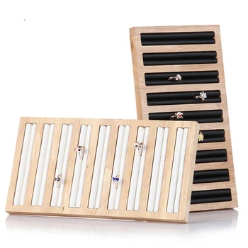 

2pcs WhiteBamboo Wooden Jewelry Display Plate Rings Earrings Storage Stand