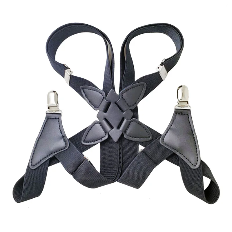 

Suspenders Men Wide Adjustable Four Clip-on X- Back Elastic Black Heavy Duty Braces Suspenders Mens