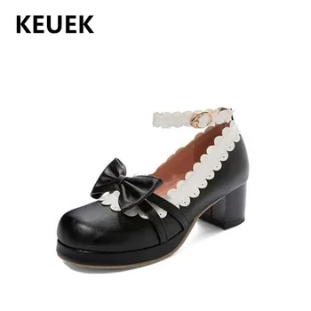 

New Girls Bow High Heels Princess Performance Dress Shoes Student Moccasins Children Buckle Strap Leather Shoes Kids Baby 02C