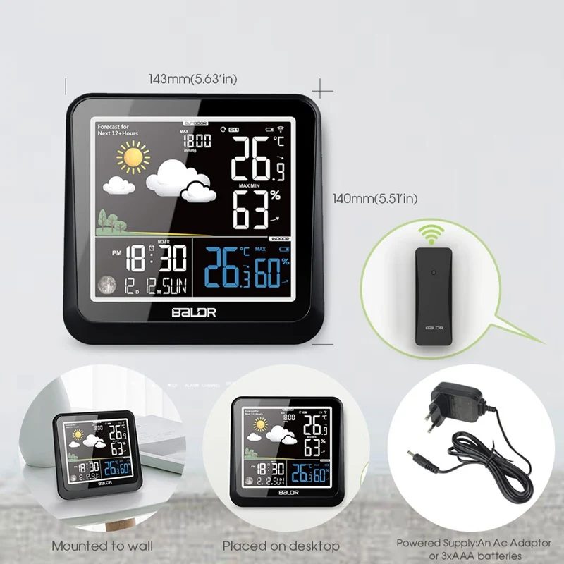 Baldr Wireless Weather Station Color LCD In/Outdoor Wall