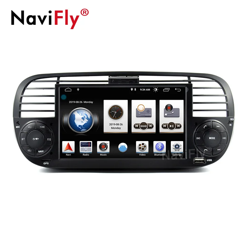 NaviFly Авто gps ips DSP Android 9 автомобильный проигрыватель с радио и gps для FIAT 500 2007- аудио радио авто стерео Автозвук gps головное устройство - Цвет: Black