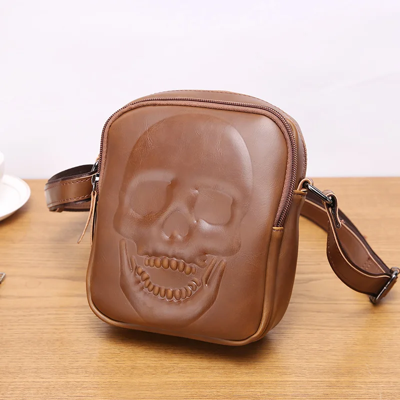 

Europe And America Retro Men Bag Casual Shoulder Bag New Style Skull Necklace Pattern Backpack Cool Street Oblique Bag