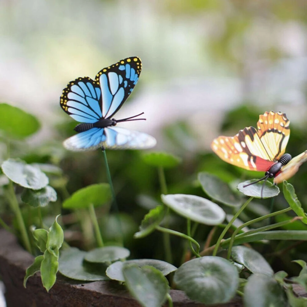 50Pcs 25x4cm Mini Butterfly Stakes Colorful Garden Butterflies For Outdoor Yard Planter Flower Pot Yard Art Garden Decoration butterfly decoration garden art decor