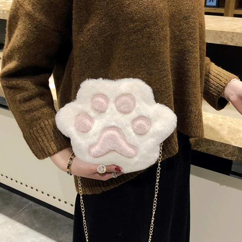 

T01 Full Winter Fashion December New Style 3208 Furry Hand-shaped Brush Chain Purse Shoulder Oblique Carrying Bag