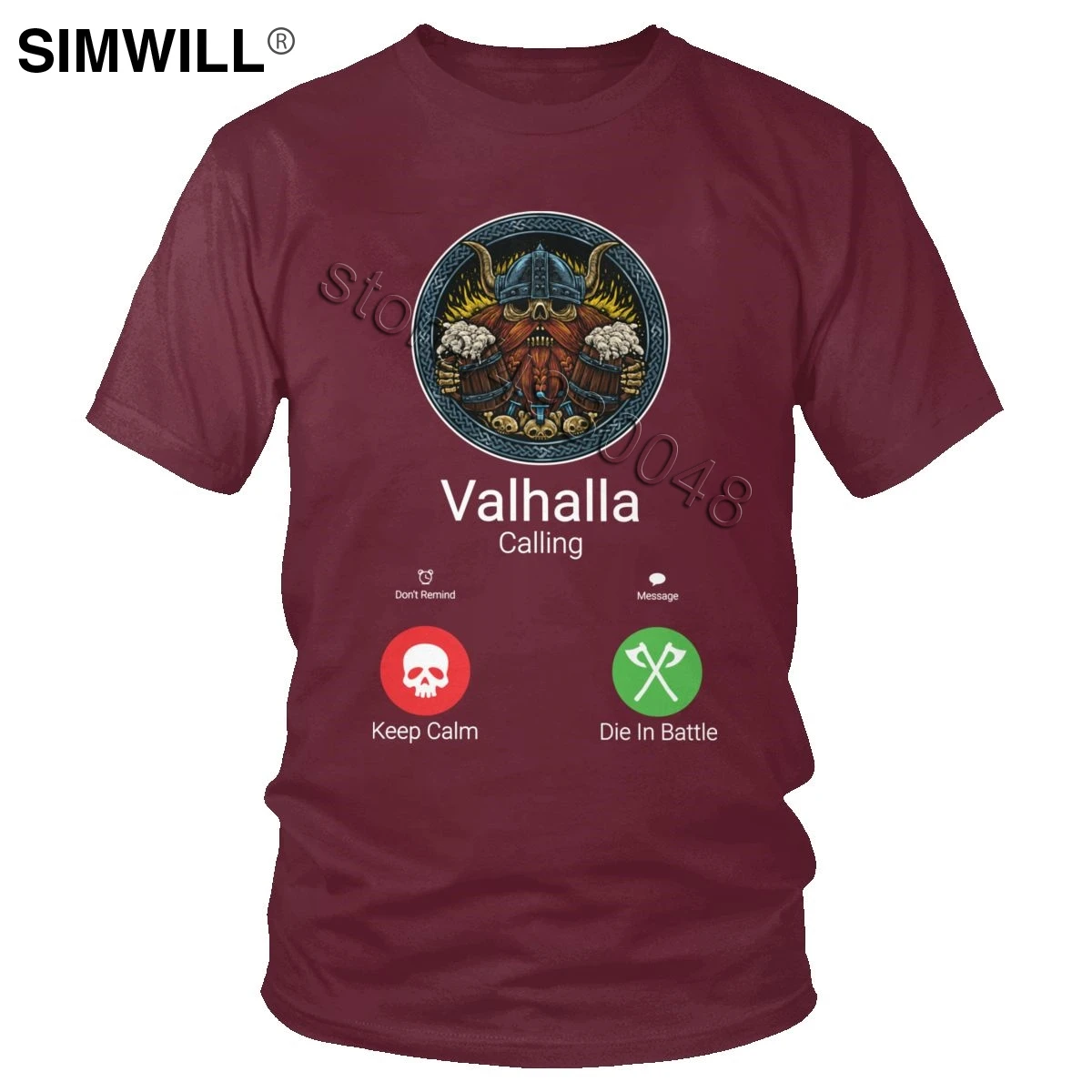 Новинка, мужская хлопковая забавная футболка с надписью «Valhalla Is», короткий рукав, Викинг один, графическая футболка, уличная одежда, летняя футболка, Подарочная футболка - Цвет: Бургундия