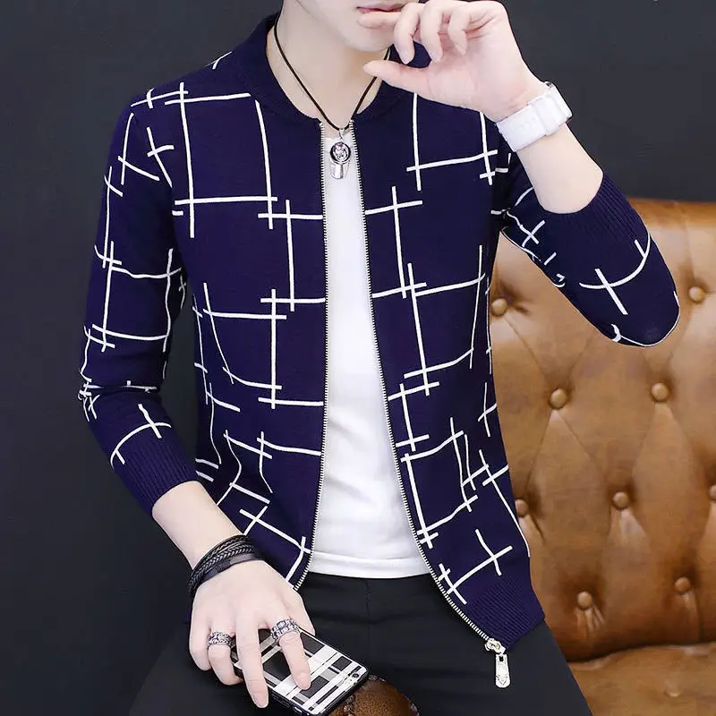 

Men's Knitted Cardigan Coat Zip Stitching Sweater Casual Jacket Top