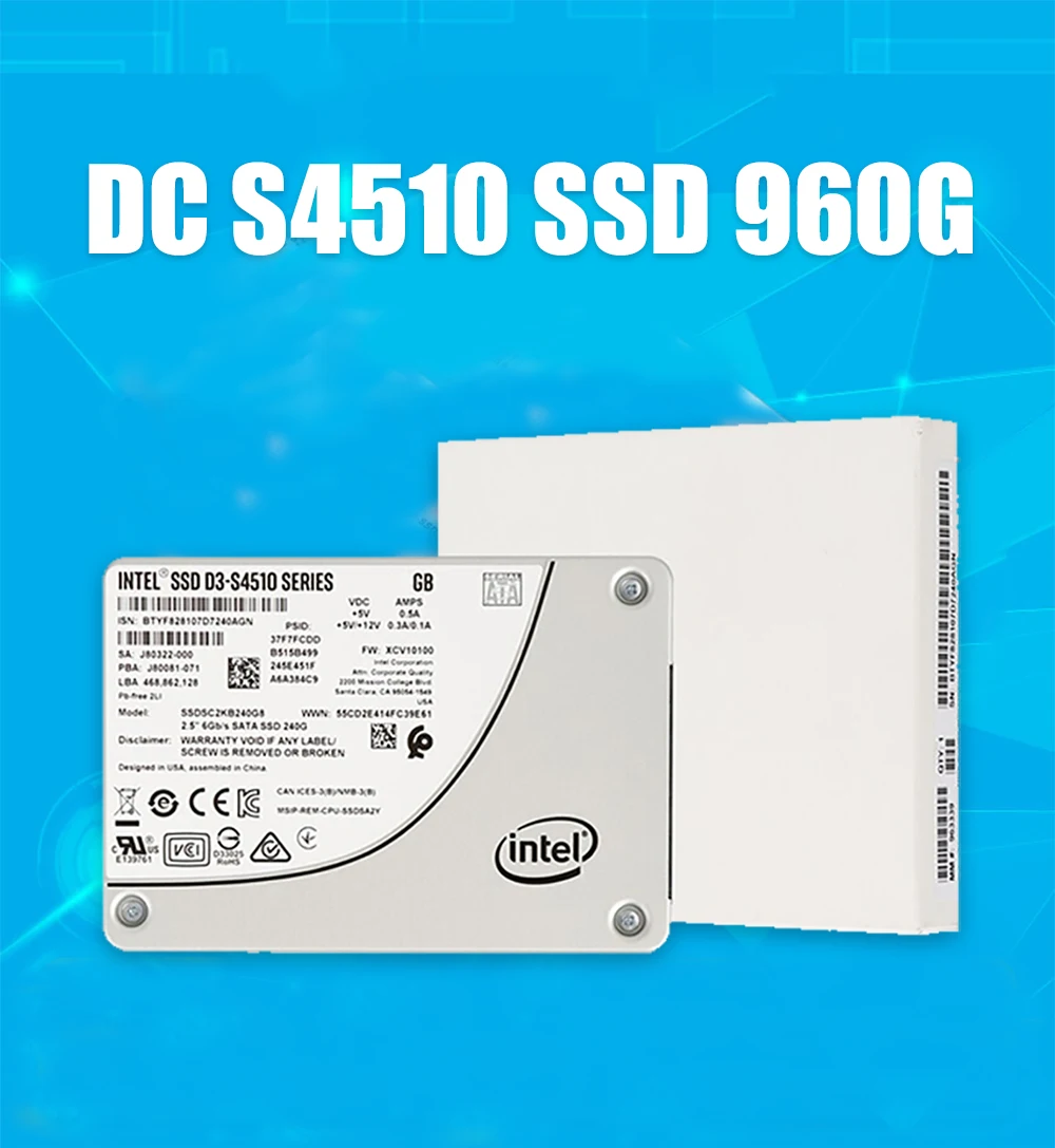 Intel D3-S4510 SSD 960 ГБ 2," SATA III SSDSC2KB960G801 совместим с серверами и массивами, которые принимают 2,5" 7 мм SATA диски