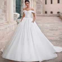 Detmgel романтическое свадебное платье трапециевидной формы из матового атласа с вырезом лодочкой на шнуровке роскошное свадебное платье принцессы с поясом и бисером размера плюс