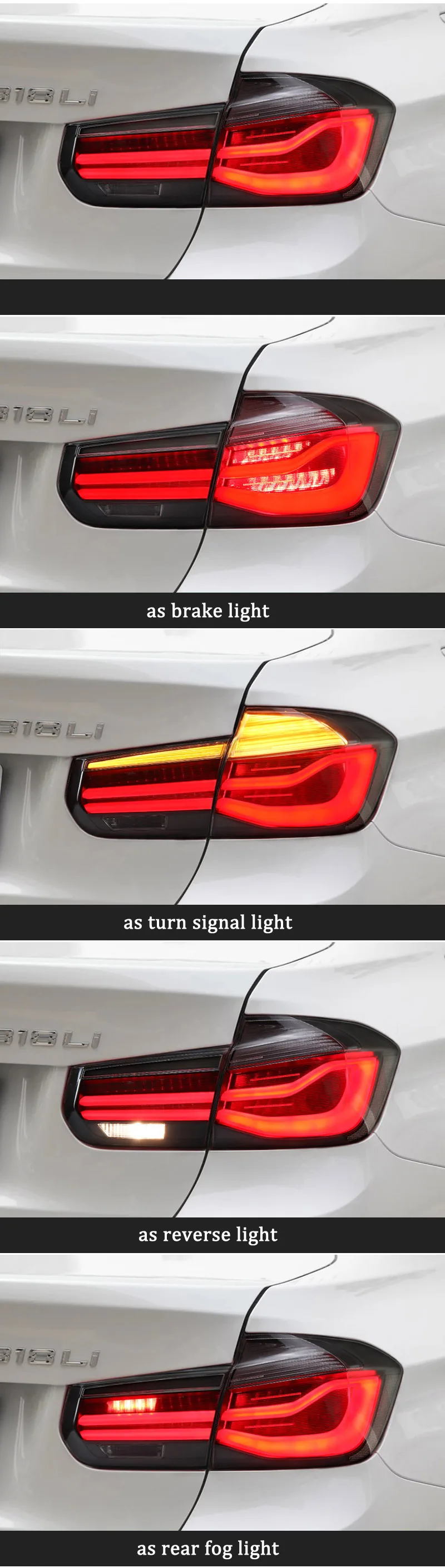 Задний противотуманный фонарь+ Тормозная лампа+ обратный+ Динамический сигнал поворота Автомобильный светодиодный задний фонарь для BMW F30 F35 320i 328i 2013