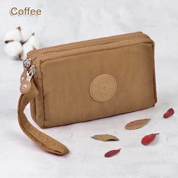Coffee Женские кошельки с 3 застежками-молниями, женские кошельки, брендовый клатч, кошелек для монет, карточки-ключи, сумки для денег, холщовые короткие женские кошельки, сумки для девушек - Цвет: Coffee