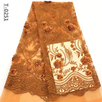 

2019 Wholesale luxury quality African chiffon lace fabric with sequins 5 yards emerald green sequins lace fabric