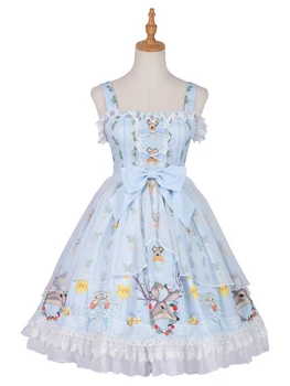 

Lolita Jumper Skirt Blue Sleeveless 3D Print Deer Sweet Lolita JSK Chiffon Dress for Girls