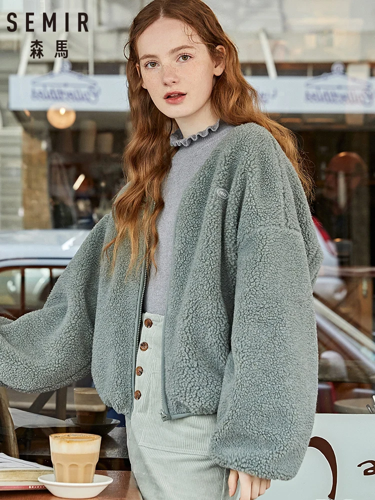 SEMIR короткая женская куртка Зимняя Новая Популярная свободная куртка большого размера с v-образным вырезом имитация ягненка кашемировое теплое пальто