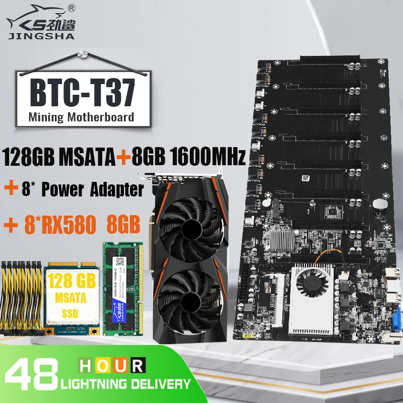 Mining Motherboard 8 GPU Etherum Mining Set with 8GB DDR3 1600MHz RAM
