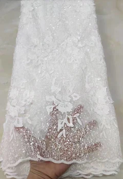 

African Lace With Sequins Embroidery Textile Lace Fabric High Quality Sequins French Tulle Lace Fabrics Wedding Party FTB92