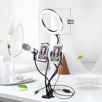 

4 In 1 LED Ring Light Makeup Selfie Lamp 3200K-5500K 3 Colors Photographic Light With Tripod Phone Holder USB Plug Photo Studio
