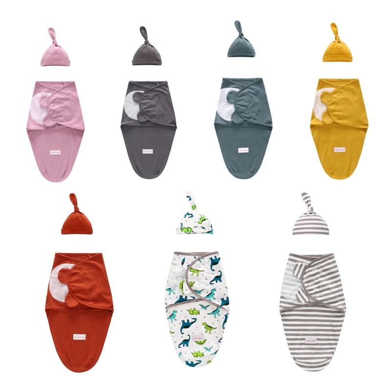 Baby Swaddle Blanket + Cap Newborn Cocoon Wrap Cotton Swaddling Bag