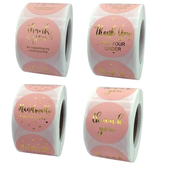 

500Pcs Pink Paper Label Stickers Gold Thank You Sticker Scrapbooking for Wedding Gift Card Business Packaging Stationery Sticker