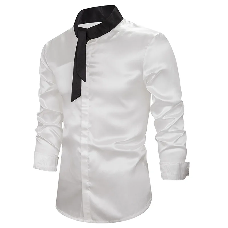 Черная, красная рубашка в стиле пэчворк для мужчин Camisa Social Masculina 2019, новая брендовая мужская рубашка с воротником «Мандарин», школьная