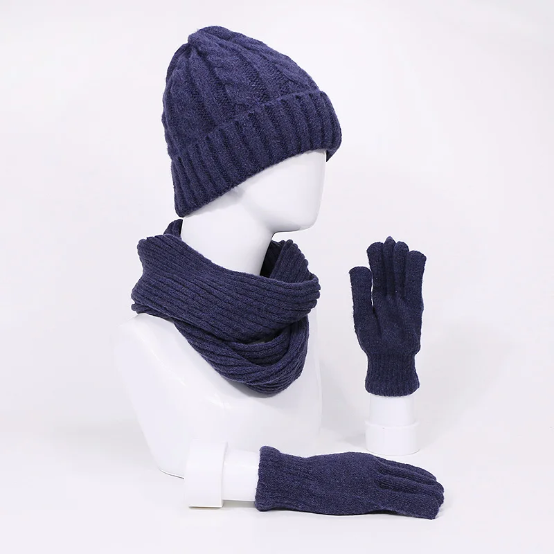 Новые зимние вязаные шапки, шарфы, комплекты перчаток для женщин и мужчин, уличные теплые толстые ветрозащитные шарфы Skullies Beanies, шапка, комплект из трех предметов - Цвет: B