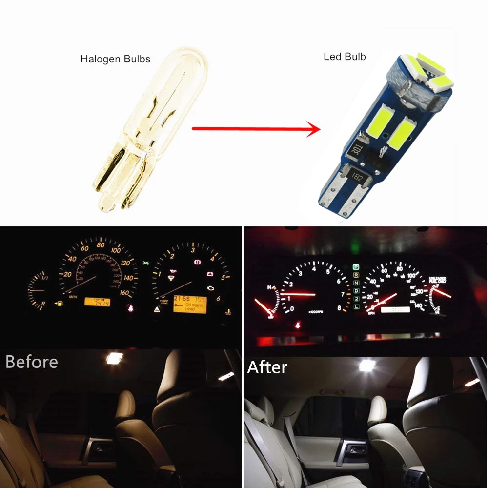 WLJH 100X Canbus T5 Клин Led 73 74 2721 286 приборного кластера манометр тире Индикатор Интерьера светильник замена лампы без полярности
