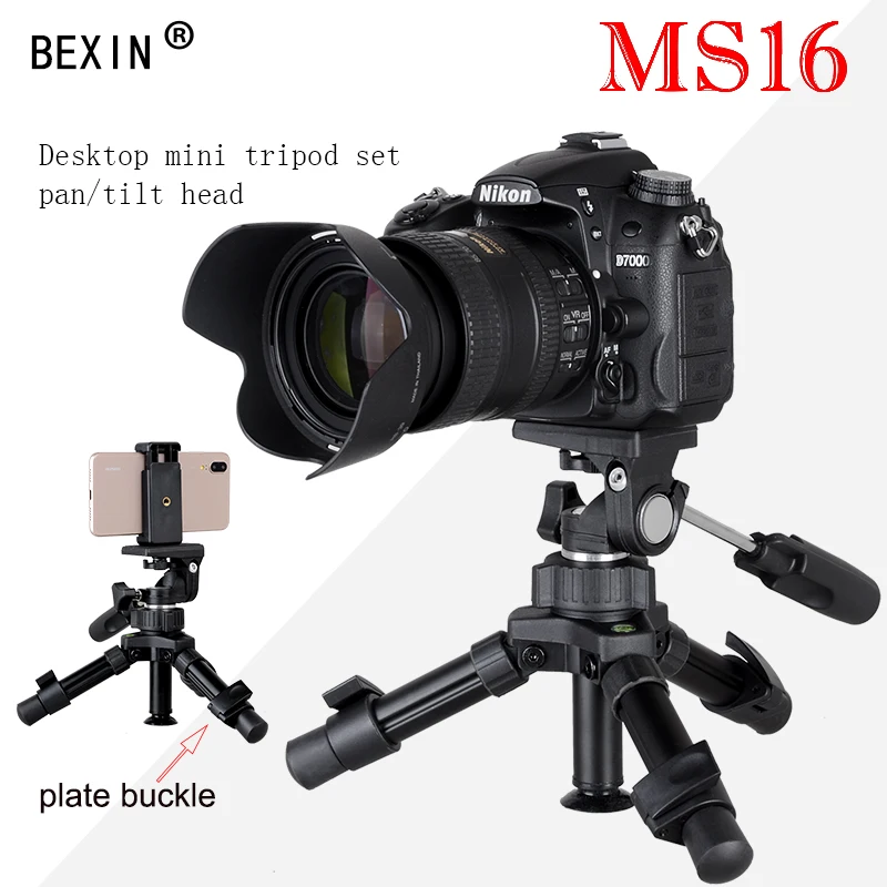 ABKT-Bexin Ms16 Portable Folding Ultra Aluminum Plastic Lightweight Compact Desktop Macro Mini Tripod With Tilt Pan Head For Pho