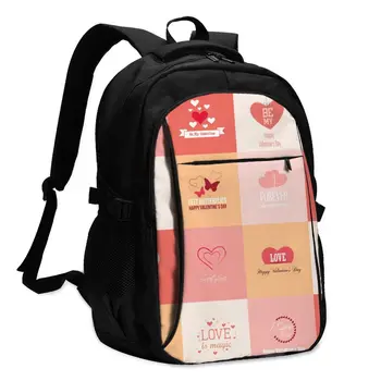 

Hot USB Charging Laptop Women's Backpack For Teenage Students Girls School Backpack Happy Valentines Day Cards Travel Bagpack