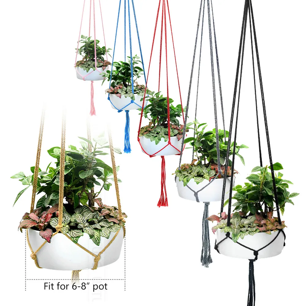 Handmade Colorful Macrame Plant Hangers Balcony Decor Rope Basket Hanger Outdoor Flower Cotton 4Legs Hanging Pot Room Indoor Handmade Colorful Macrame Plant Hangers Balcony Decor Rope Basket Hanger Outdoor Flower Cotton 4Legs Hanging Pot Room Indoor