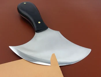 

One 100mm Leather Craft Wood Handle Swiss Steel Round Blade Knife Cutter Tool - Awl Slicker Punch Chisel Pricking Iron Punch
