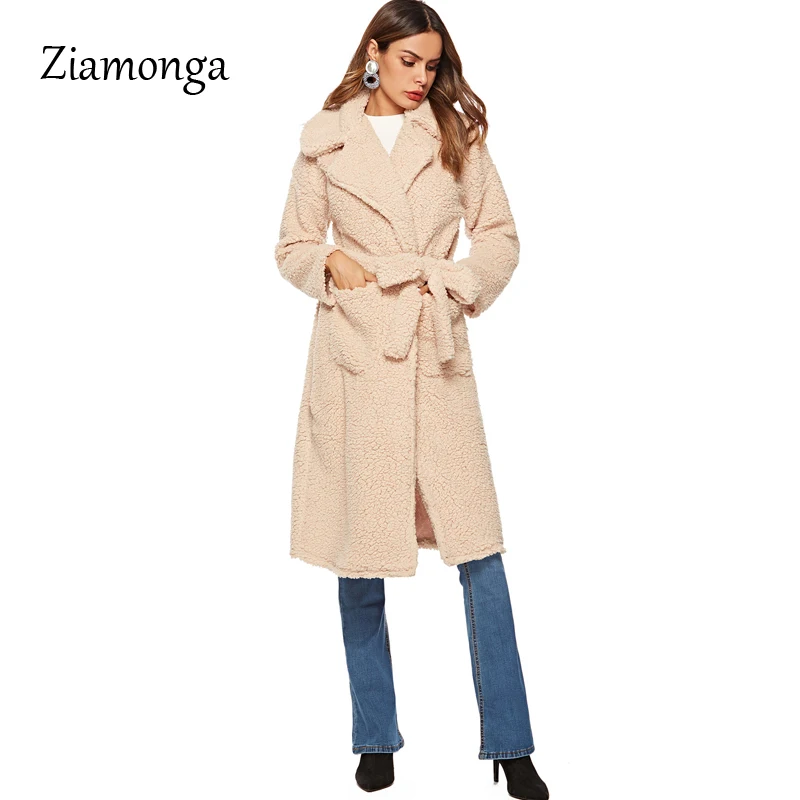 Ziamonga, S-XL, повседневное, женское, шерстяное, плюшевое, длинное пальто, для женщин,, зимнее, одноцветное, свободное, женское, утолщенное, шерсть, пальто, верхняя одежда