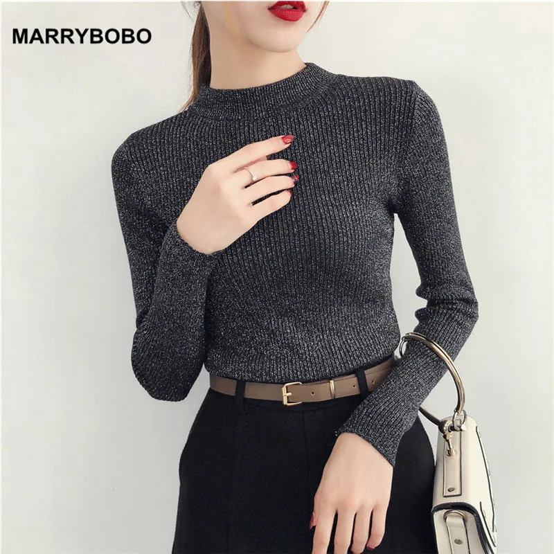 

Autumn Winter Lurex Shiny Sweaters 2019 Vintage Long Sleeve Turtleneck Pullovers Casual Lady Slim Tops Plus Size