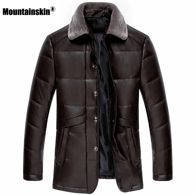 Мужская кожаная куртка Mountainskin однотонная теплая ветрозащитная брендовая одежда