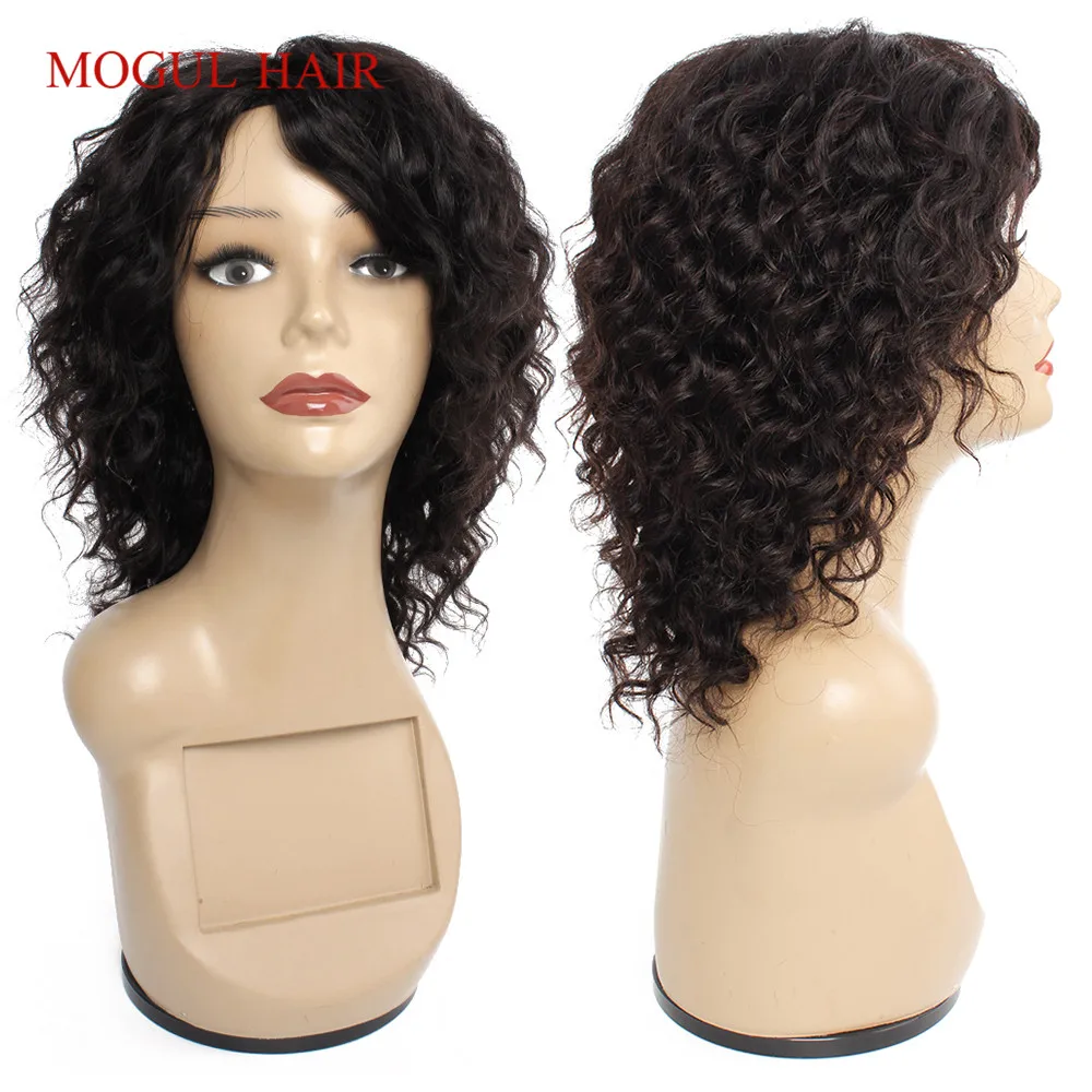 Mogul Hair Cheap Human Hair Wigs Machine Made Wig Natural Color Deep Wave Short Hair Style Brazilian Remy Hair